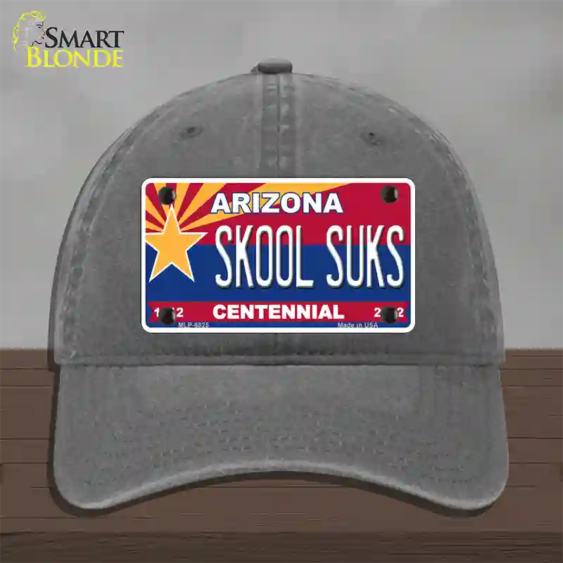 Arizona Centennial Skool Suks Novelty License Plate Hat Unconstructed Cotton / Charcoal