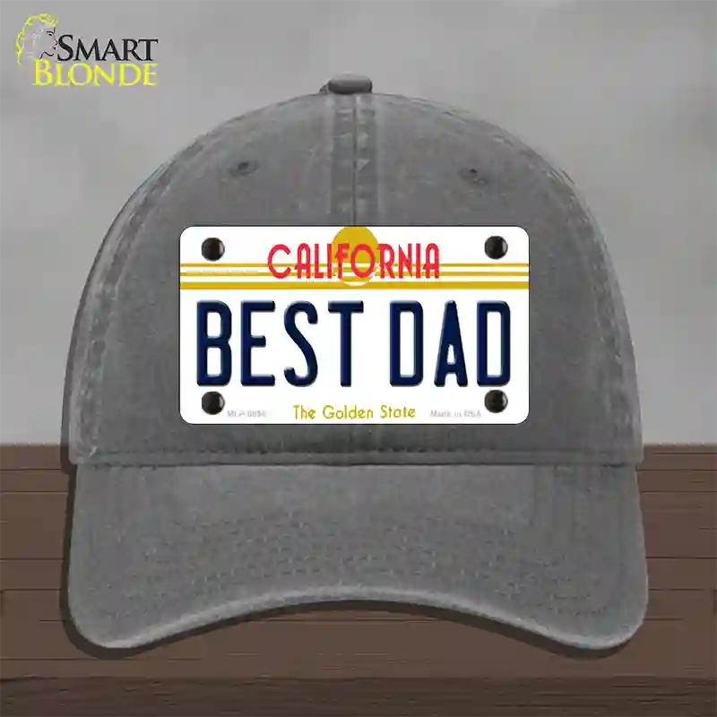 Best Dad California Novelty License Plate Hat Unconstructed Cotton / Charcoal