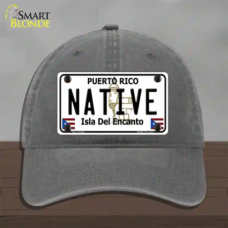 Native Puerto Rico Novelty License Plate Hat Unconstructed Cotton / Charcoal