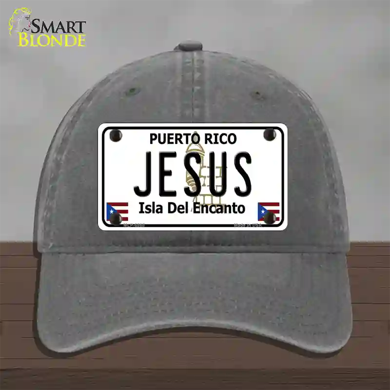 Jesus Puerto Rico Novelty License Plate Hat Unconstructed Cotton / Charcoal