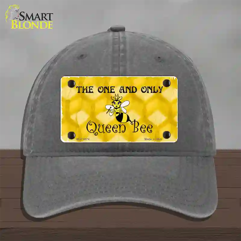 Queen Bee Honey Comb Novelty License Plate Hat Unconstructed Cotton / Charcoal