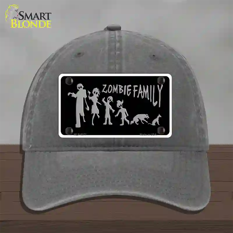 Zombie Family Black Novelty License Plate Hat Unconstructed Cotton / Charcoal