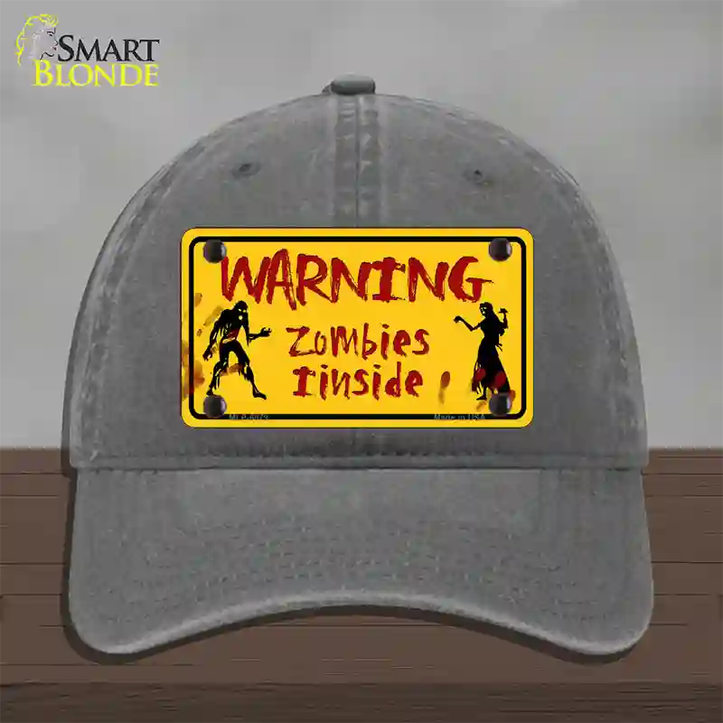 Warning Zombies Inside Novelty License Plate Hat Unconstructed Cotton / Charcoal