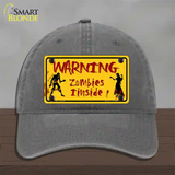 Warning Zombies Inside Novelty License Plate Hat Unconstructed Cotton / Charcoal