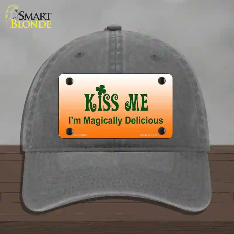 Kiss Me Novelty License Plate Hat Unconstructed Cotton / Charcoal