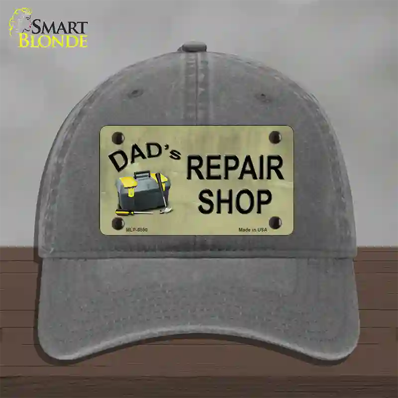 Dads Repair Shop Novelty License Plate Hat Unconstructed Cotton / Charcoal