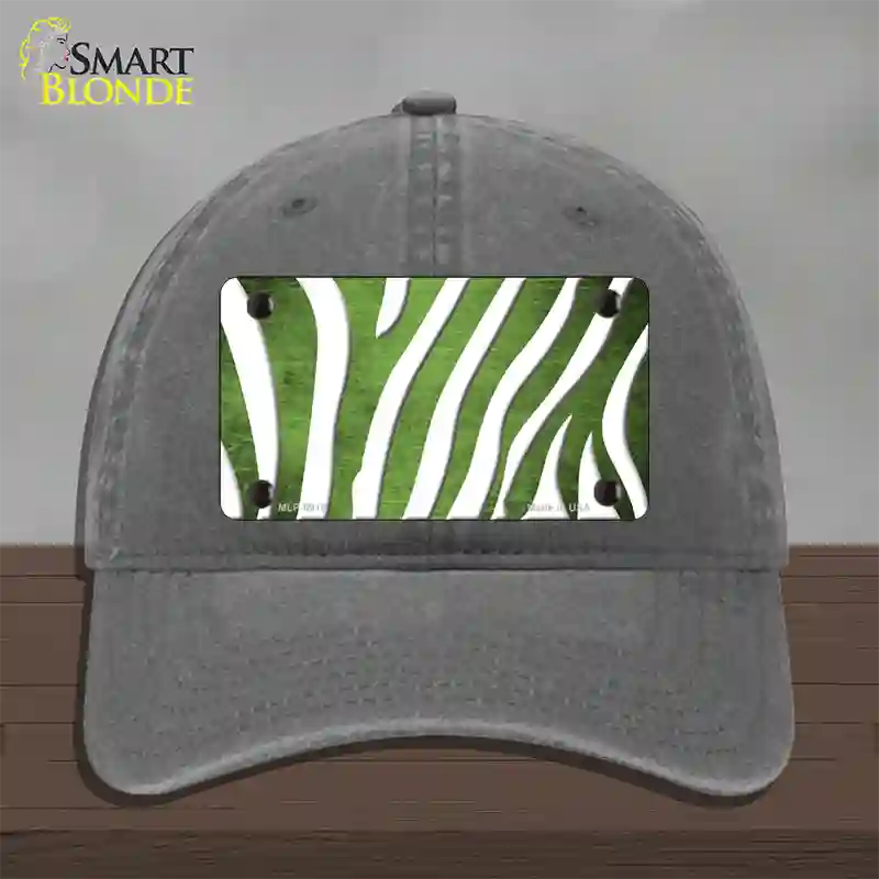 Lime Green White Zebra Oil Rubbed Novelty License Plate Hat Unconstructed Cotton / Charcoal