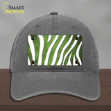 Lime Green White Zebra Oil Rubbed Novelty License Plate Hat Unconstructed Cotton / Charcoal