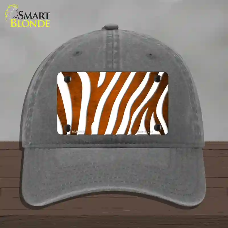 Orange White Zebra Oil Rubbed Novelty License Plate Hat Unconstructed Cotton / Charcoal