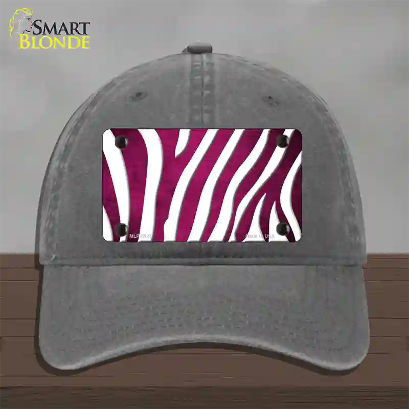 Pink White Zebra Oil Rubbed Novelty License Plate Hat Unconstructed Cotton / Charcoal