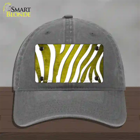 Yellow White Zebra Oil Rubbed Novelty License Plate Hat Unconstructed Cotton / Charcoal