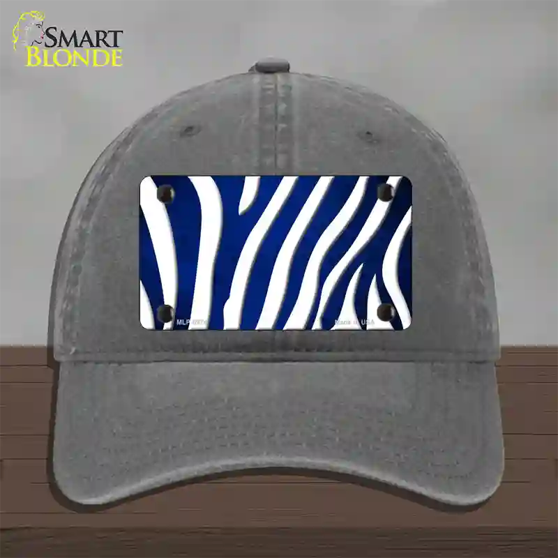 Blue White Zebra Oil Rubbed Novelty License Plate Hat Unconstructed Cotton / Charcoal