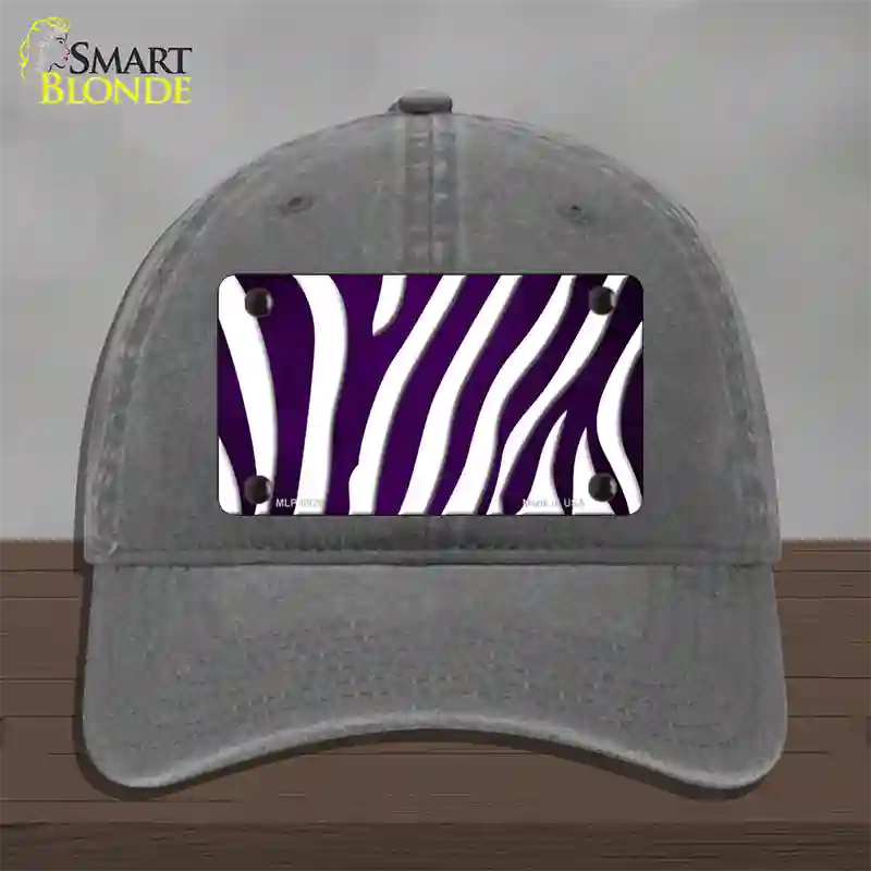 Purple White Zebra Oil Rubbed Novelty License Plate Hat Unconstructed Cotton / Charcoal