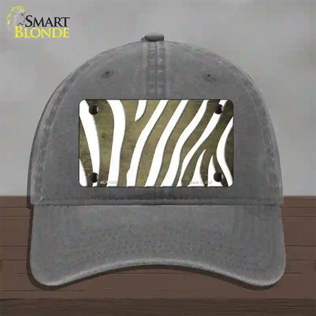 Gold White Zebra Oil Rubbed Novelty License Plate Hat Unconstructed Cotton / Charcoal