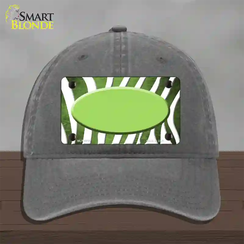 Lime Green White Zebra Oval Oil Rubbed Novelty License Plate Hat Unconstructed Cotton / Charcoal