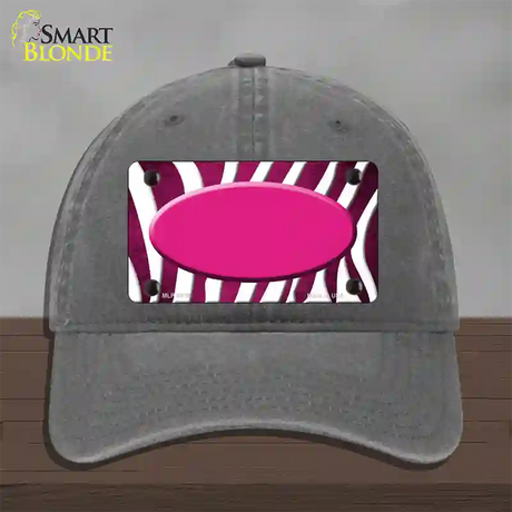 Pink White Zebra Oval Oil Rubbed Novelty License Plate Hat Unconstructed Cotton / Charcoal