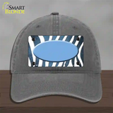 Light Blue White Zebra Oval Oil Rubbed Novelty License Plate Hat Unconstructed Cotton / Charcoal