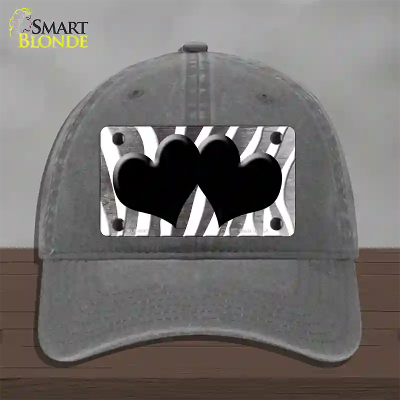 Black White Zebra Hearts Oil Rubbed Novelty License Plate Hat Unconstructed Cotton / Charcoal