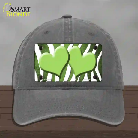 Lime Green White Zebra Hearts Oil Rubbed Novelty License Plate Hat Unconstructed Cotton / Charcoal