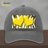 Yellow White Zebra Hearts Oil Rubbed Novelty License Plate Hat Unconstructed Cotton / Charcoal