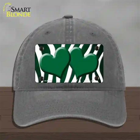 Green White Zebra Hearts Oil Rubbed Novelty License Plate Hat Unconstructed Cotton / Charcoal