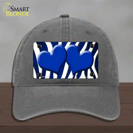 Blue White Zebra Hearts Oil Rubbed Novelty License Plate Hat Unconstructed Cotton / Charcoal