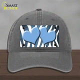 Light Blue White Zebra Hearts Oil Rubbed Novelty License Plate Hat Unconstructed Cotton / Charcoal