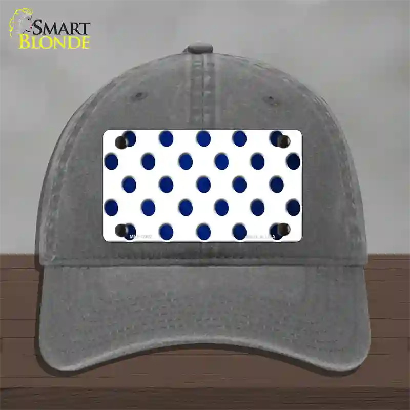 Blue White Dots Oil Rubbed Novelty License Plate Hat Unconstructed Cotton / Charcoal