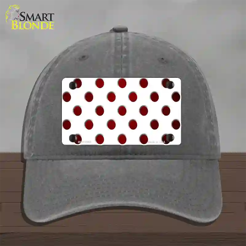 Red White Dots Oil Rubbed Novelty License Plate Hat Unconstructed Cotton / Charcoal