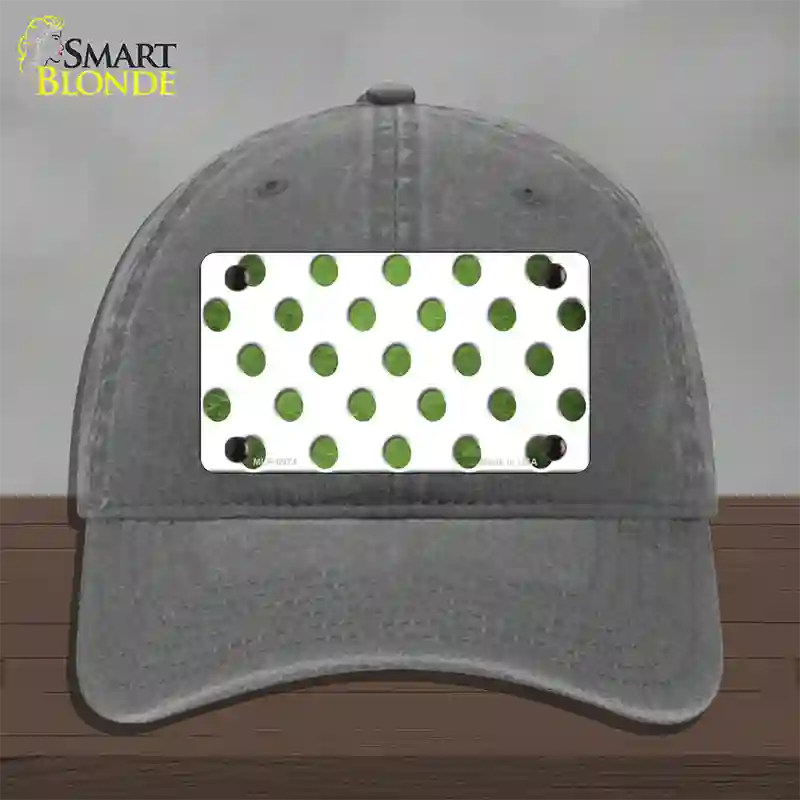 Lime Green White Dots Oil Rubbed Novelty License Plate Hat Unconstructed Cotton / Charcoal