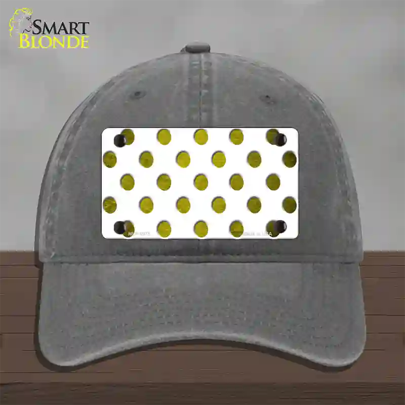 Yellow White Dots Oil Rubbed Novelty License Plate Hat Unconstructed Cotton / Charcoal