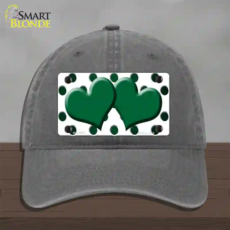 Green White Dots Hearts Oil Rubbed Novelty License Plate Hat Unconstructed Cotton / Charcoal