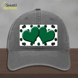 Green White Dots Hearts Oil Rubbed Novelty License Plate Hat Unconstructed Cotton / Charcoal