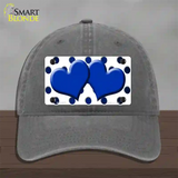 Blue White Dots Hearts Oil Rubbed Novelty License Plate Hat Unconstructed Cotton / Charcoal