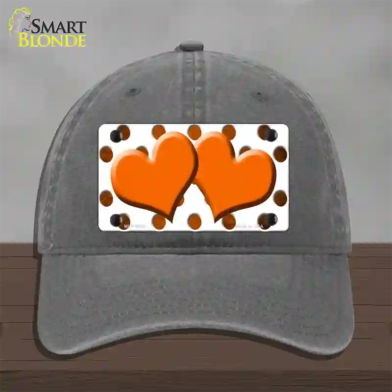 Orange White Dots Hearts Oil Rubbed Novelty License Plate Hat Unconstructed Cotton / Charcoal