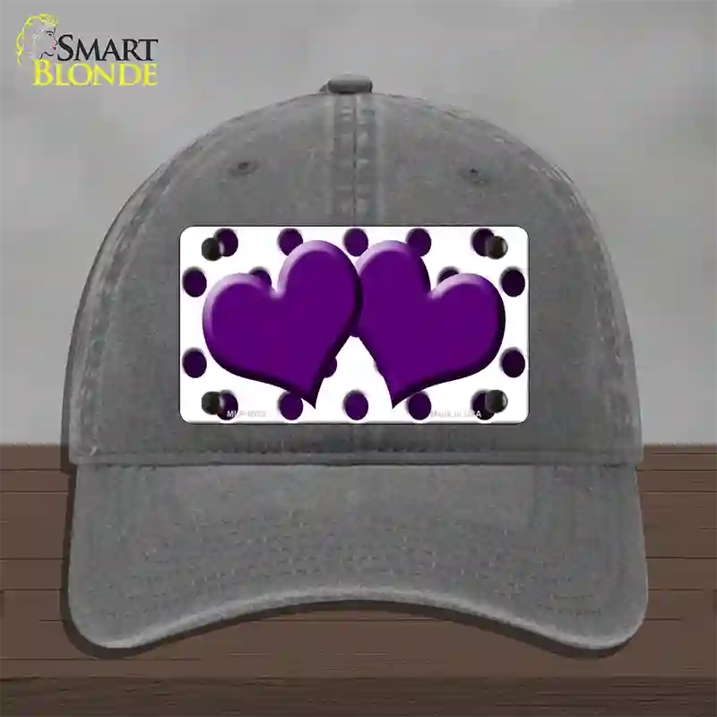 Purple White Dots Hearts Oil Rubbed Novelty License Plate Hat Unconstructed Cotton / Charcoal