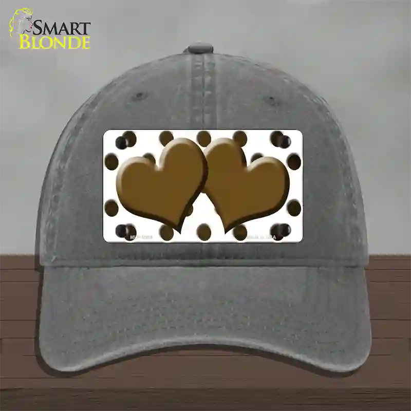 Brown White Dots Hearts Oil Rubbed Novelty License Plate Hat Unconstructed Cotton / Charcoal