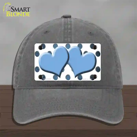 Light Blue White Dots Hearts Oil Rubbed Novelty License Plate Hat Unconstructed Cotton / Charcoal