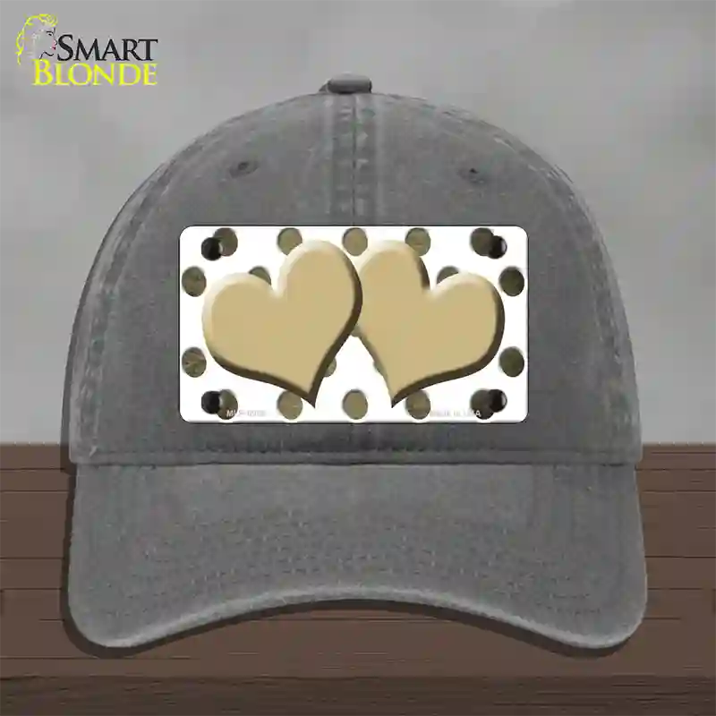 Gold White Dots Hearts Oil Rubbed Novelty License Plate Hat Unconstructed Cotton / Charcoal