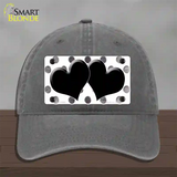 Black White Dots Hearts Oil Rubbed Novelty License Plate Hat Unconstructed Cotton / Charcoal