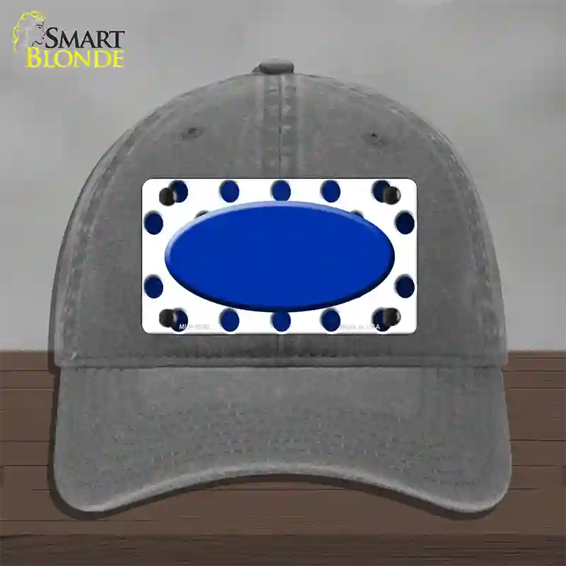 Blue White Dots Oval Oil Rubbed Novelty License Plate Hat Unconstructed Cotton / Charcoal