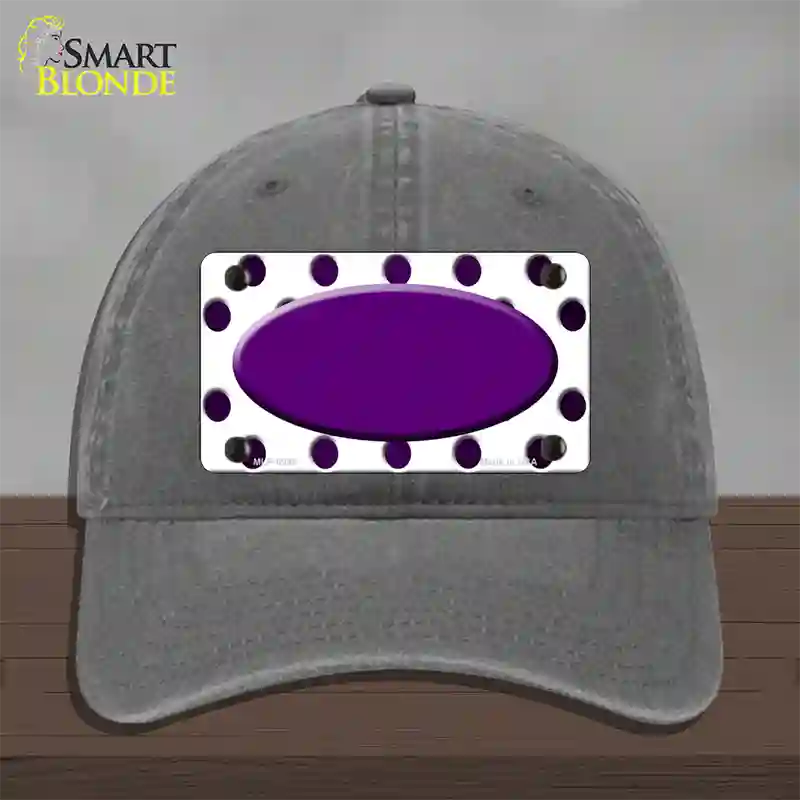 Purple White Dots Oval Oil Rubbed Novelty License Plate Hat Unconstructed Cotton / Charcoal