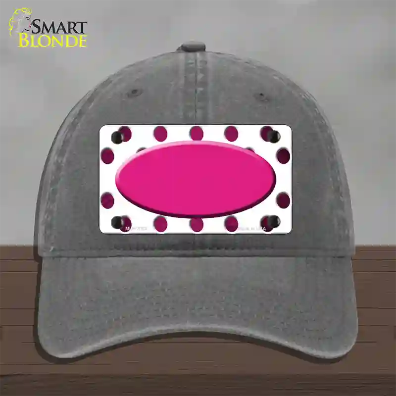 Pink White Dots Oval Oil Rubbed Novelty License Plate Hat Unconstructed Cotton / Charcoal