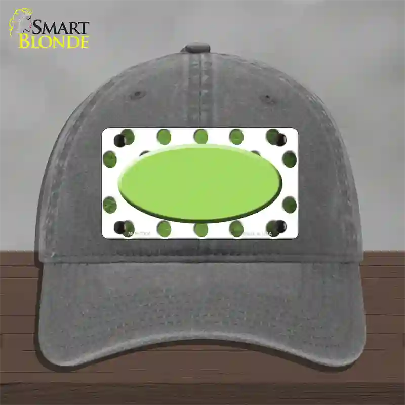 Lime Green White Dots Oval Oil Rubbed Novelty License Plate Hat Unconstructed Cotton / Charcoal