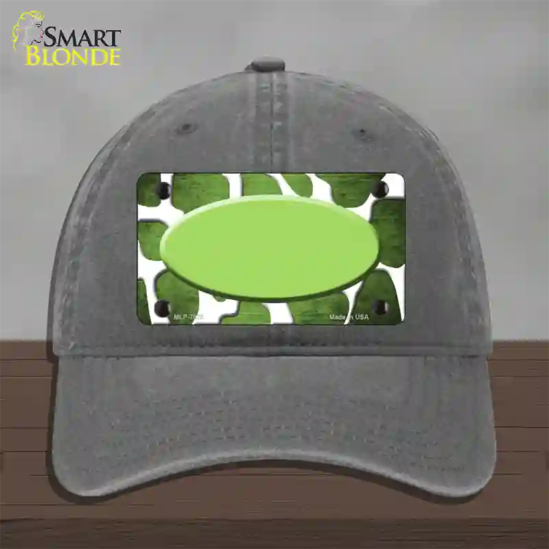 Lime Green White Oval Giraffe Oil Rubbed Novelty License Plate Hat Unconstructed Cotton / Charcoal