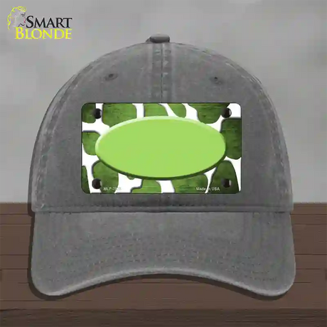 Lime Green White Oval Giraffe Oil Rubbed Novelty License Plate Hat Unconstructed Cotton / Charcoal