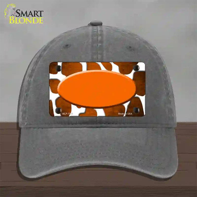 Orange White Oval Giraffe Oil Rubbed Novelty License Plate Hat Unconstructed Cotton / Charcoal