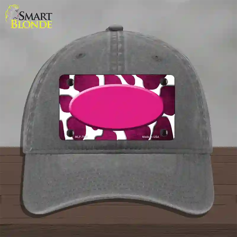 Pink White Oval Giraffe Oil Rubbed Novelty License Plate Hat Unconstructed Cotton / Charcoal