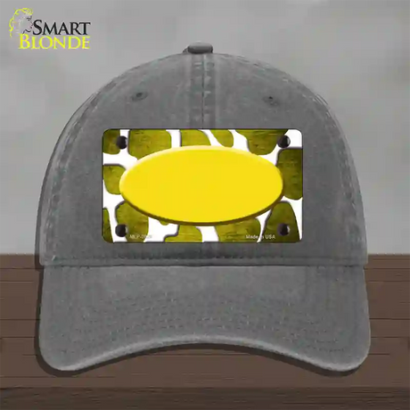 Yellow White Oval Giraffe Oil Rubbed Novelty License Plate Hat Unconstructed Cotton / Charcoal