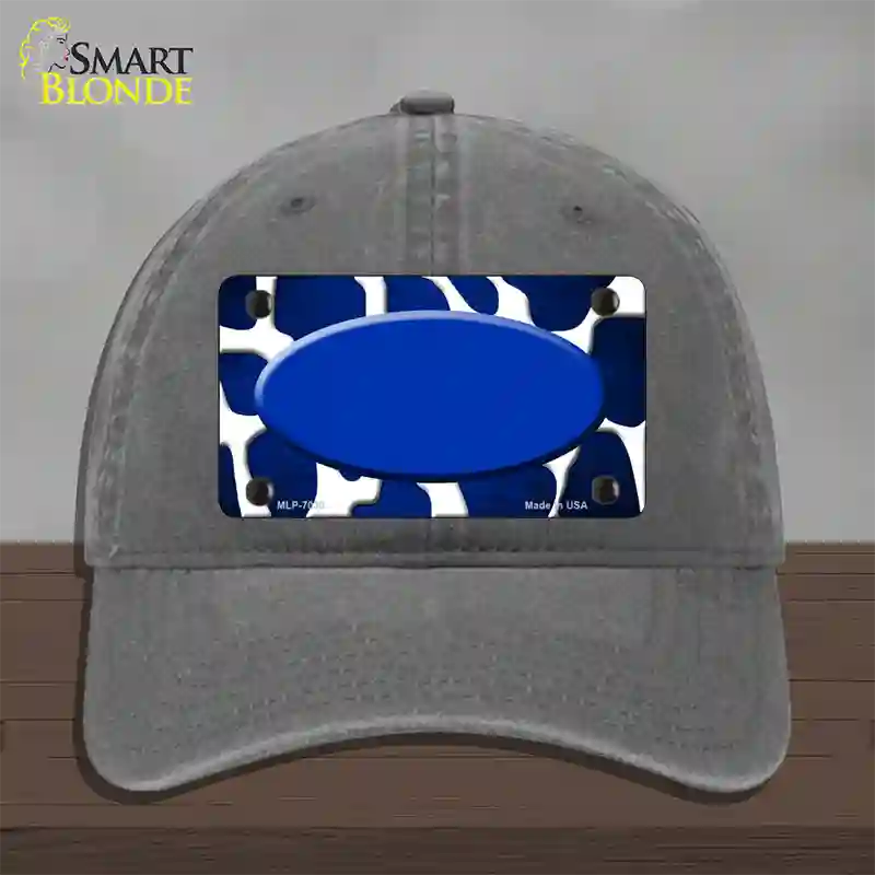 Blue White Oval Giraffe Oil Rubbed Novelty License Plate Hat Unconstructed Cotton / Charcoal